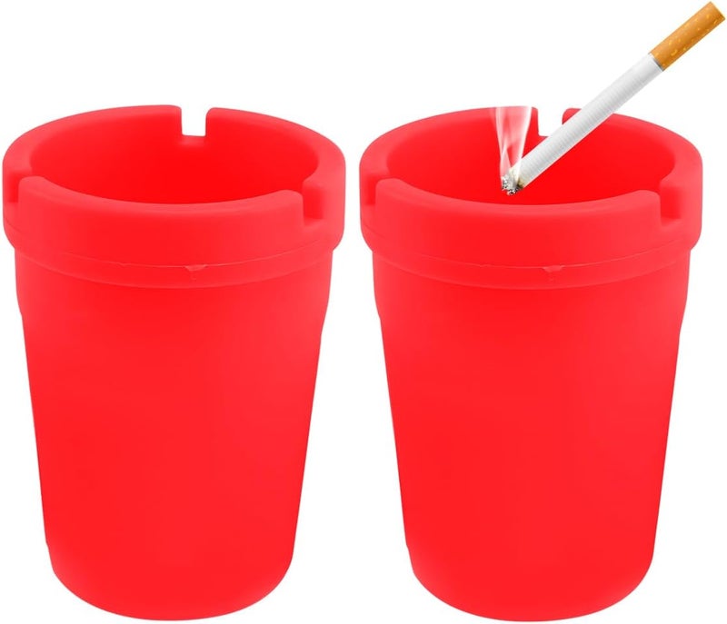 NYTKL Car Ashtray, Plastic Portable Smokeless Self-Extinguishing Vehicle Cigarette Trash Can Ash Tray, Universal Windproof Butt Bucket Ash Holder Organizer for Car Cup Holder (2 PCS Red) - Image 1